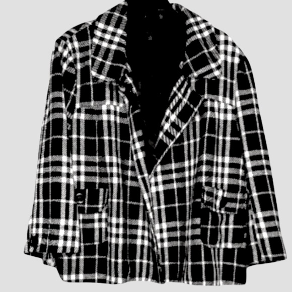 🆕EXCELLENT Black & White Wool Plaid Cape/Jacket - Picture 5 of 5